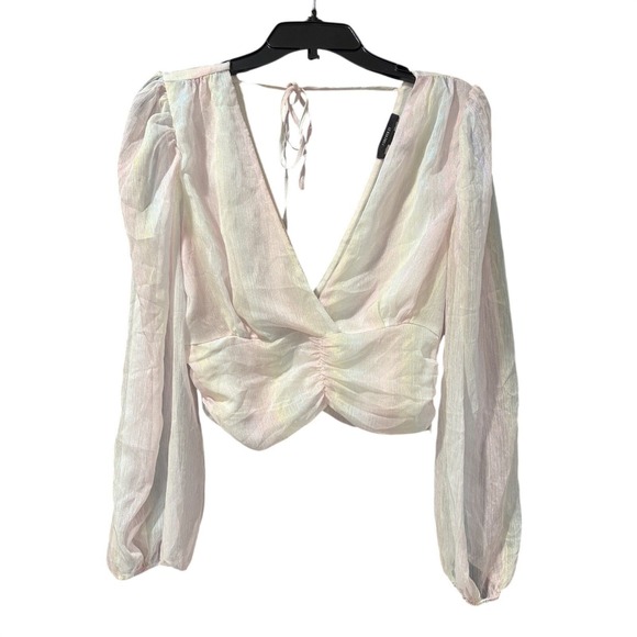 Forever 21 Tops - Y2K Holographic Puff Sleeve Crop Top Womens L Rave Festival Party Club